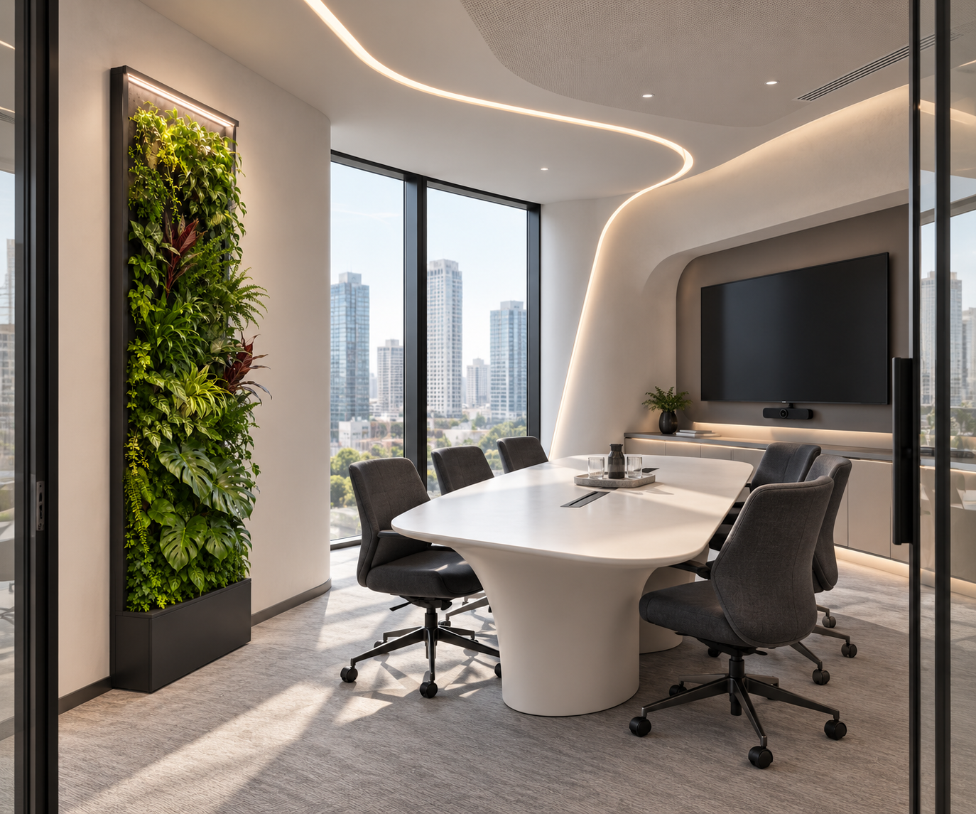 辦公會議室內的 CANVIVA 單面款植景